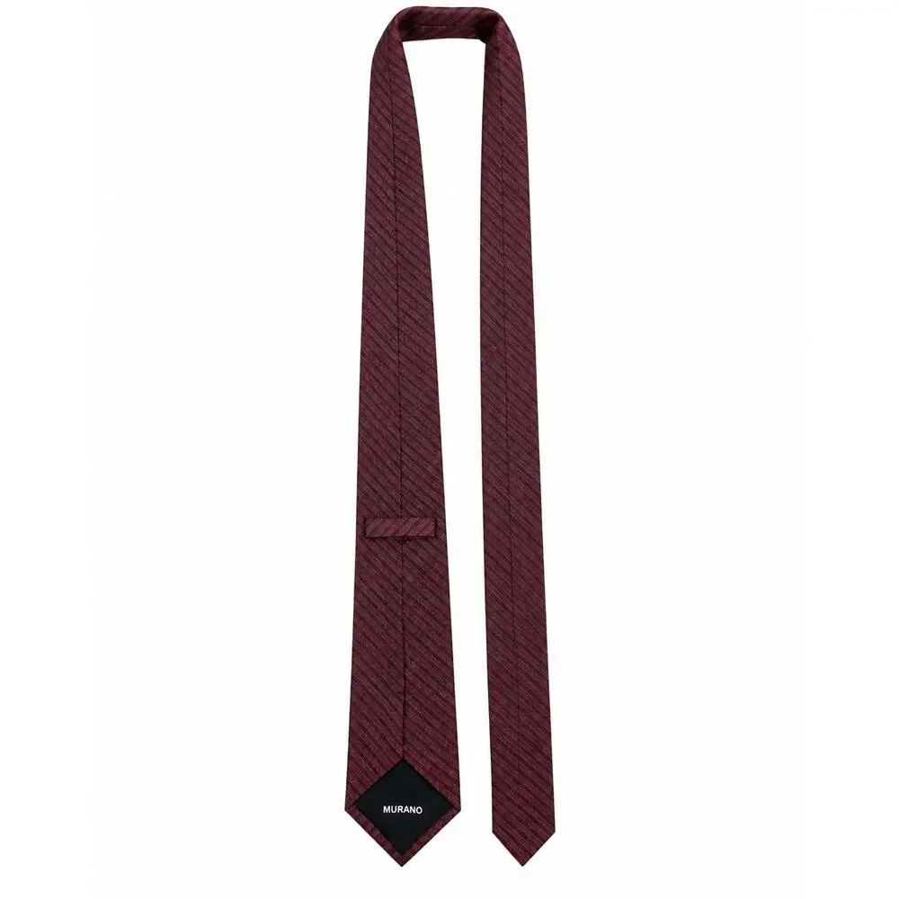 Murano Men’s 100% Silk Necktie Burgundy Gray Diagonal Stripe Classic Dress Tie
